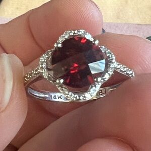 2ct Garnet Diamond Halo Gold Ring